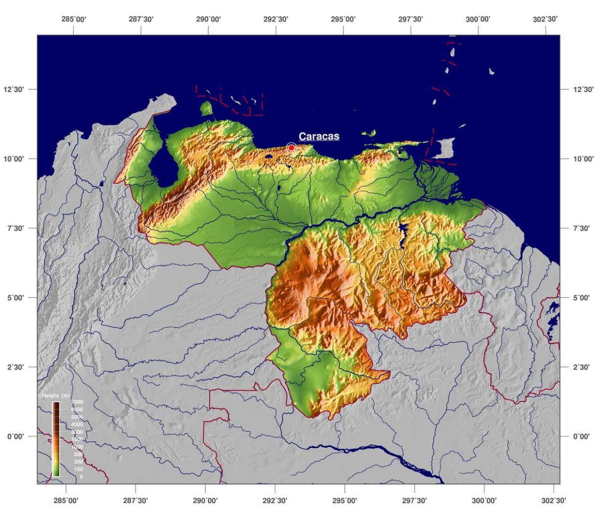 kaart van fysieke kaart van venezuela